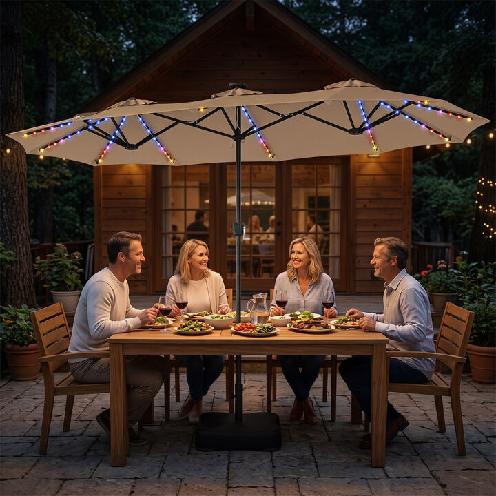 Outdoor 13 FT Double Sided Umbrella with 108 LED Lights and Stable Base for Backyard Use