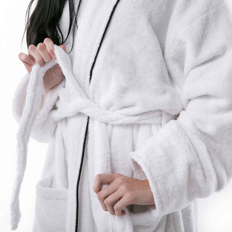 Soft Cotton Embroidered Bathrobe for Men and Women, Adult Size Robe-White image number 3