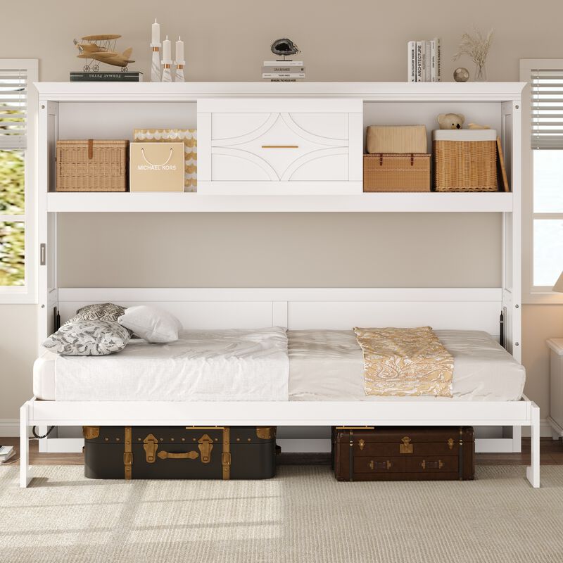 Merax Twin Size Rustic Murphy Bed with Charging Station & Storage image number 3