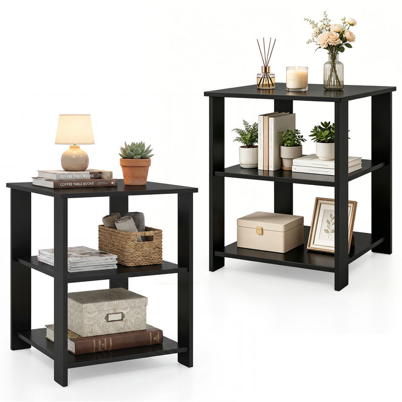 Set of 2 3-Tier Modern Nightstands with Open Storage Square Side Tables image number 5