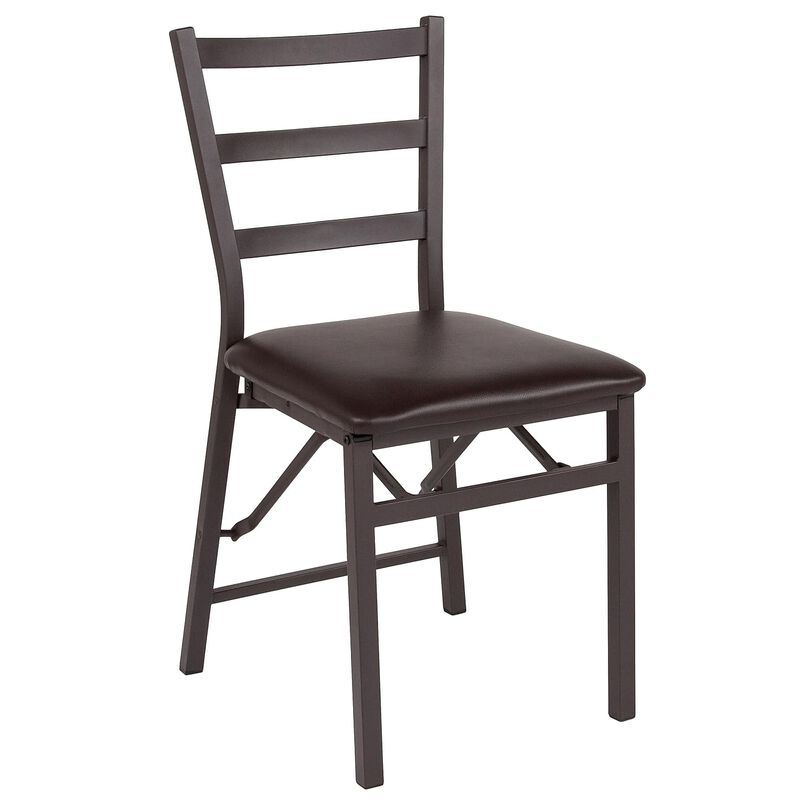 Flash Furniture HERCULES Series Brown Folding Ladder Back Metal Chair with Brown Vinyl Seat image number 0
