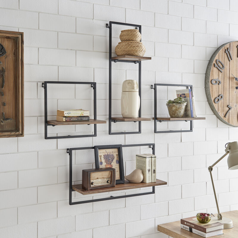 Framed Wall Art 4-Piece Modern Shelf Set with Metal Frame
