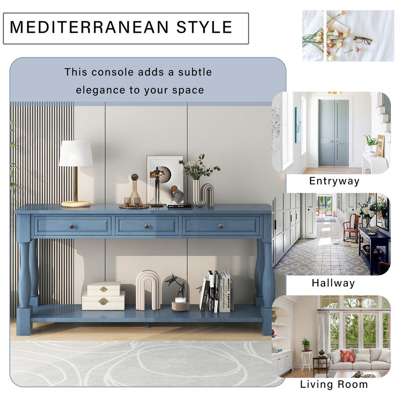 Merax Mediterranean 3-Drawer Console Table with Solid Wood Legs &ndash; Extra-Long & Thick image number 4