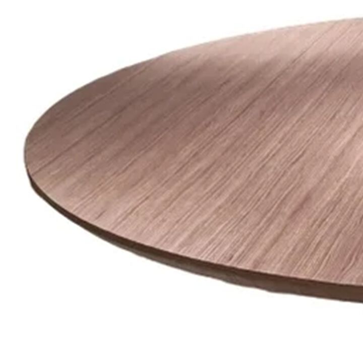 Nasa 49 Inch Modern Dining Table, Walnut Wood Surface, Black Pedestal Base - Benzara