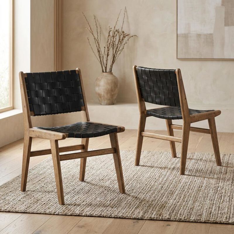 Leather-Upholstered Wood Dining Side Chairs, Set of 2 image number 5
