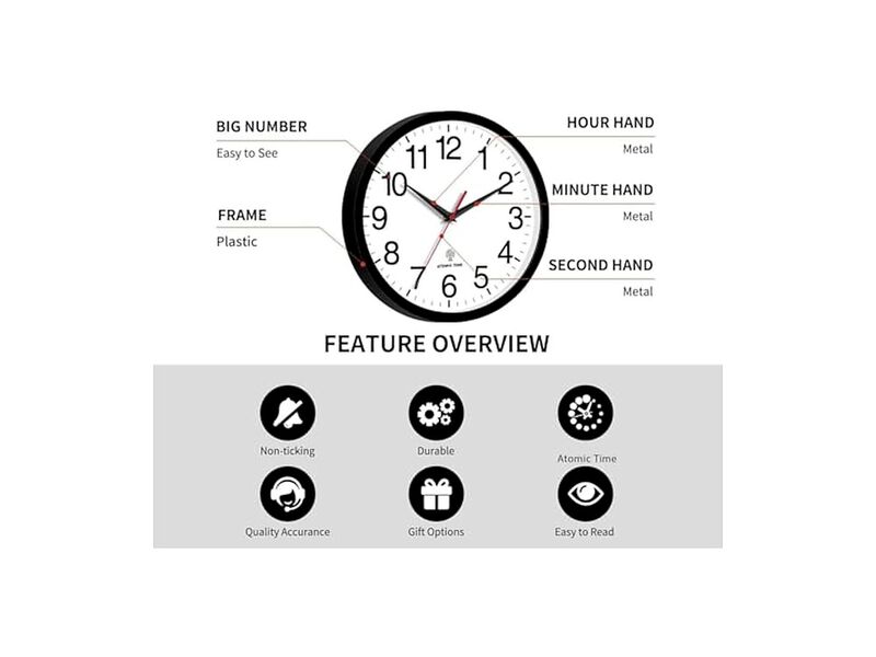 Atomic Black Wall Clock 10 Inch Modern Battery Operated Living Room Decor image number 3