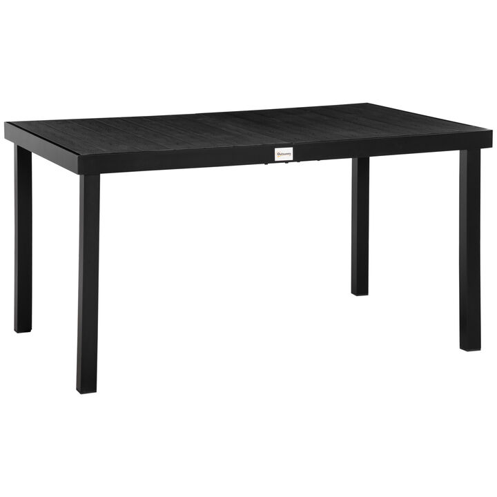 Outsunny Outdoor Dining Table for 6 Person, Rectangular, Aluminum Metal Legs for Garden, Lawn, Patio, Woodgrain Black