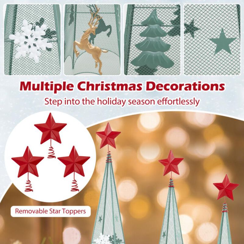 Hivvago 3/3.5/4 Feet Set of 3 Tower Shaped Christmas Trees with Removable Star Toppers