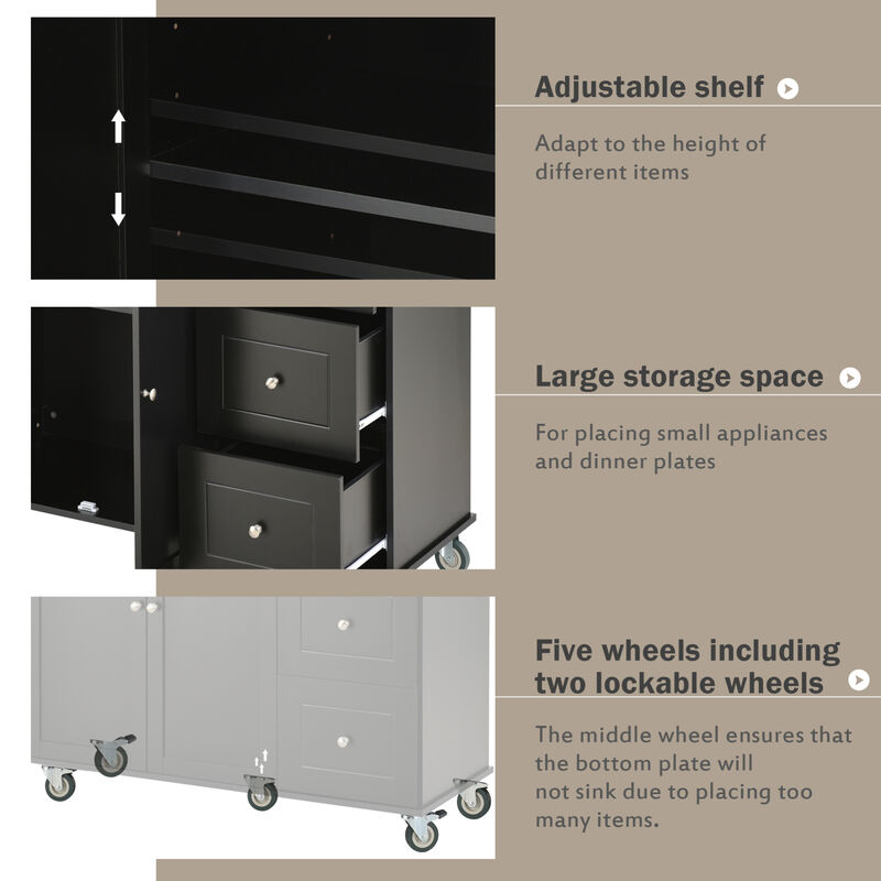 ELEMENT ACE Multifunctional Rolling Kitchen Island with Drop Leaf Breakfast Bar and Ample Storage Cabinet image number 9