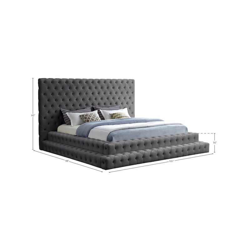 Meridian Furniture Revel Grey Velvet King Bed