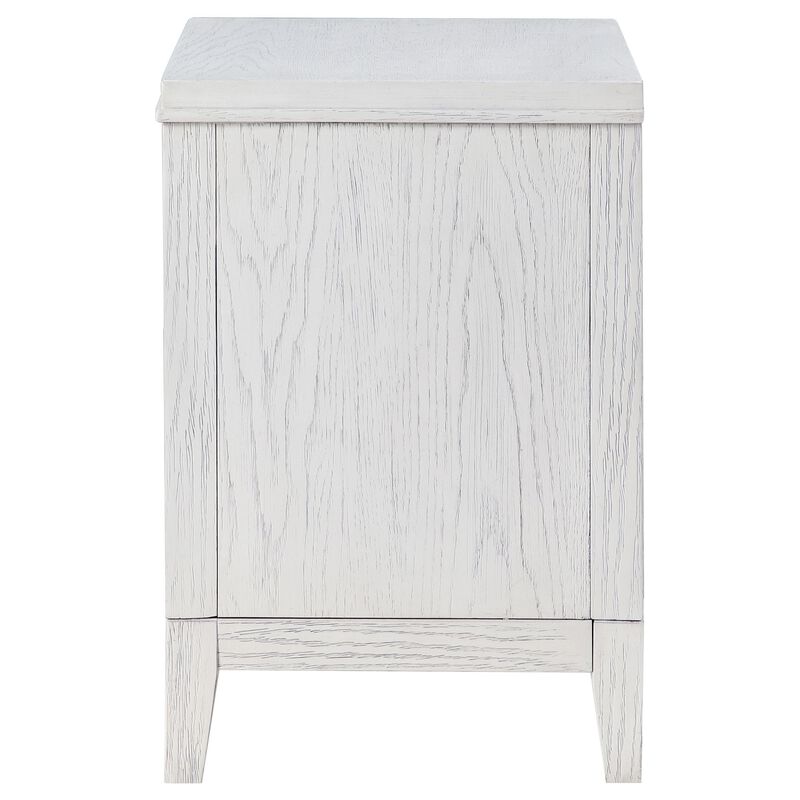 Leva Nightstand, 28 Inch, Distressed White Acacia Wood, 2 Drawers - Benzara