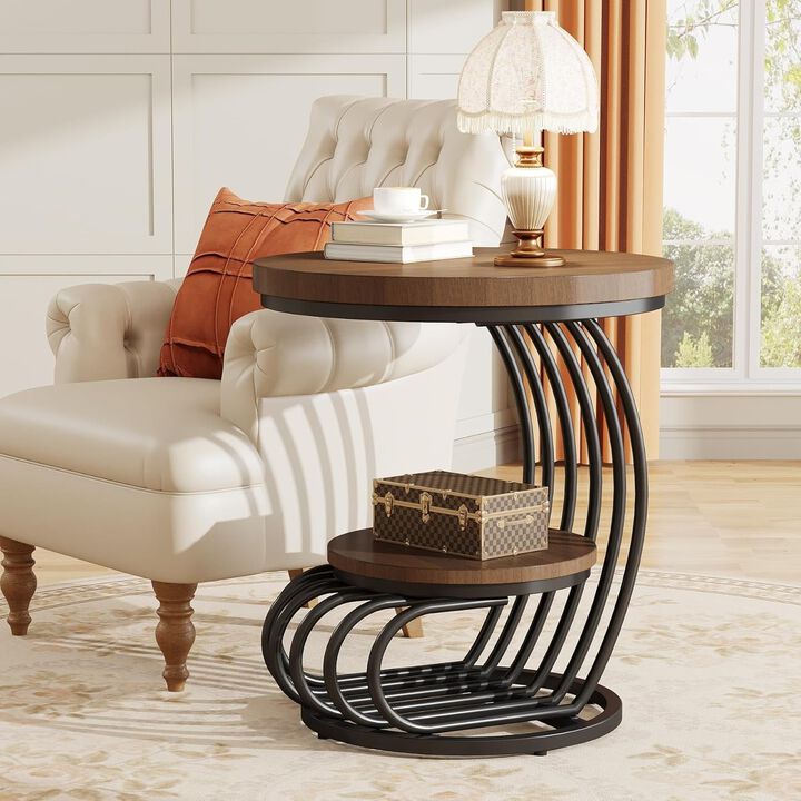 Tribesigns Round End Table, 2-Tier Faux Marble Side Table with Storage Shelf, Small Side Table for Living Room and Bedroom, Round Nightstand with Gold Metal Frame, 100 lb Capacity