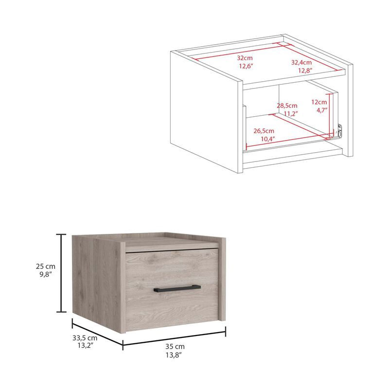 Streamdale Floating Nightstand, Wall Mount, Single Drawer, Handle, Light Grey image number 2