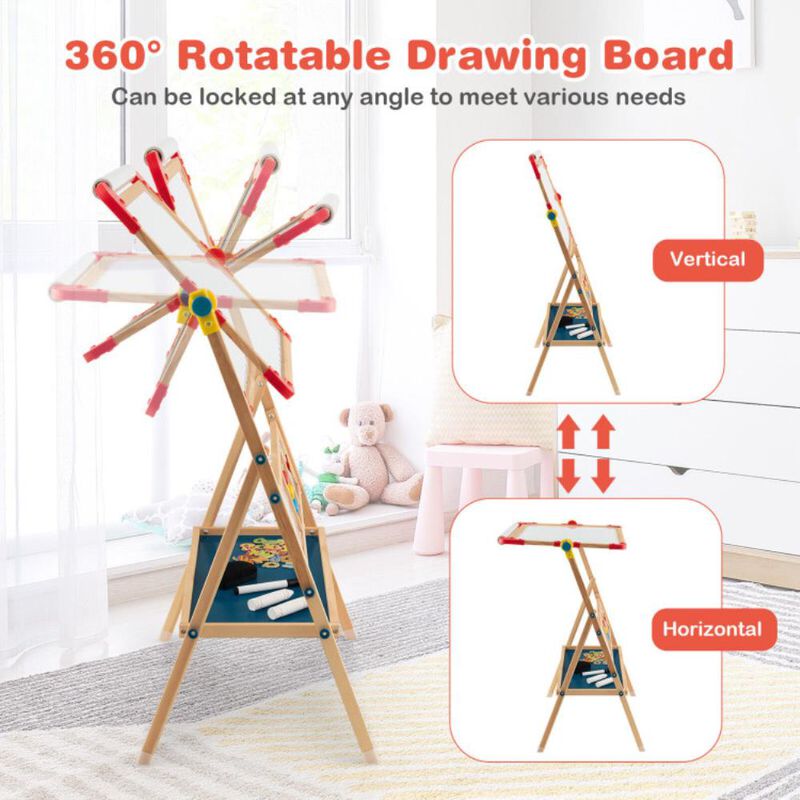 Hivvago 3-in-1 Wooden Art Easel for Kids with Drawing Paper Roll