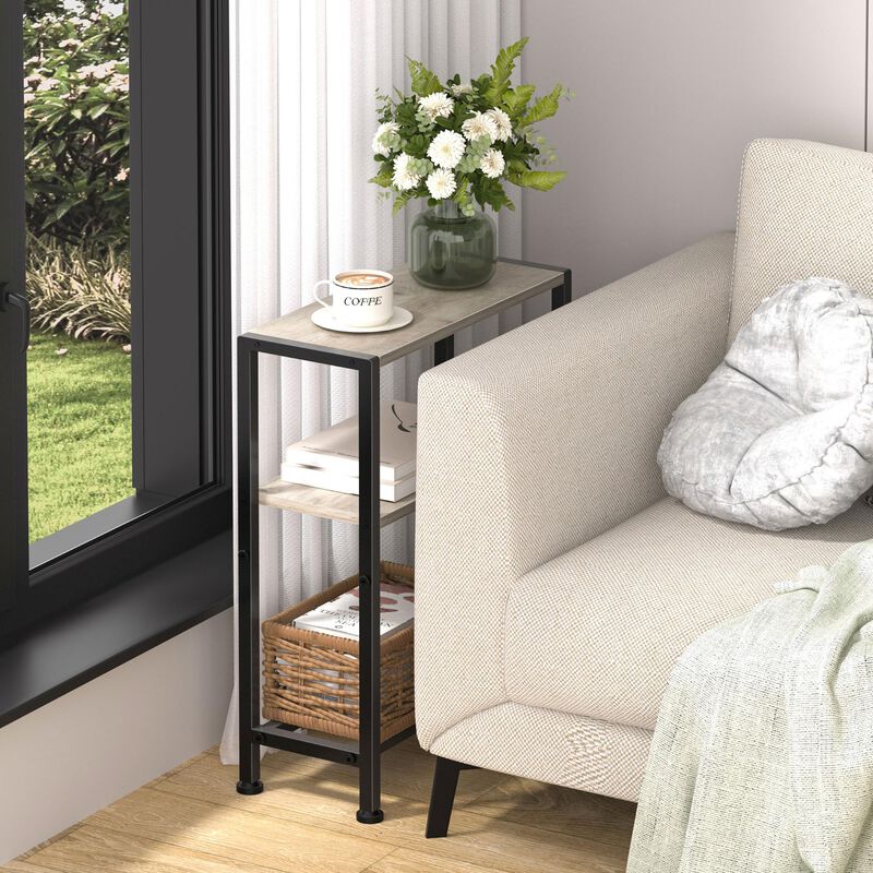 Narrow Side Table for Small Space, 2-Tier Small End Table with Shelf Holder, Slim Nightstand, Skinny Snack Couch Table in Living