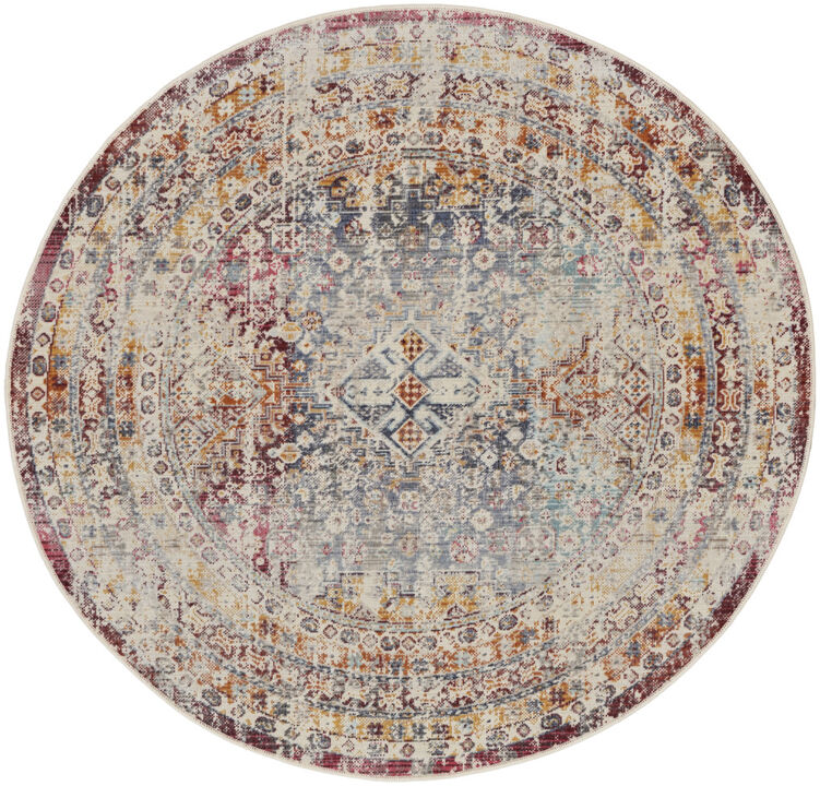 HomeRoots Geometric Distressed Round Rug