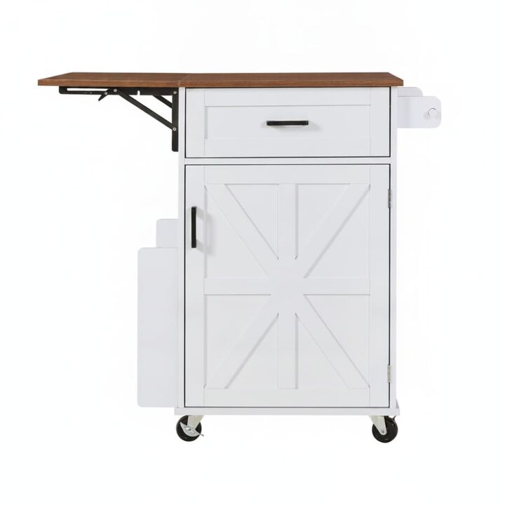 ELEMENT ACE Rolling Drop Leaf Kitchen Island Cart with Storage Drawer Open Side Rack Towel Rack Lockable Wheels for Small Kitchens