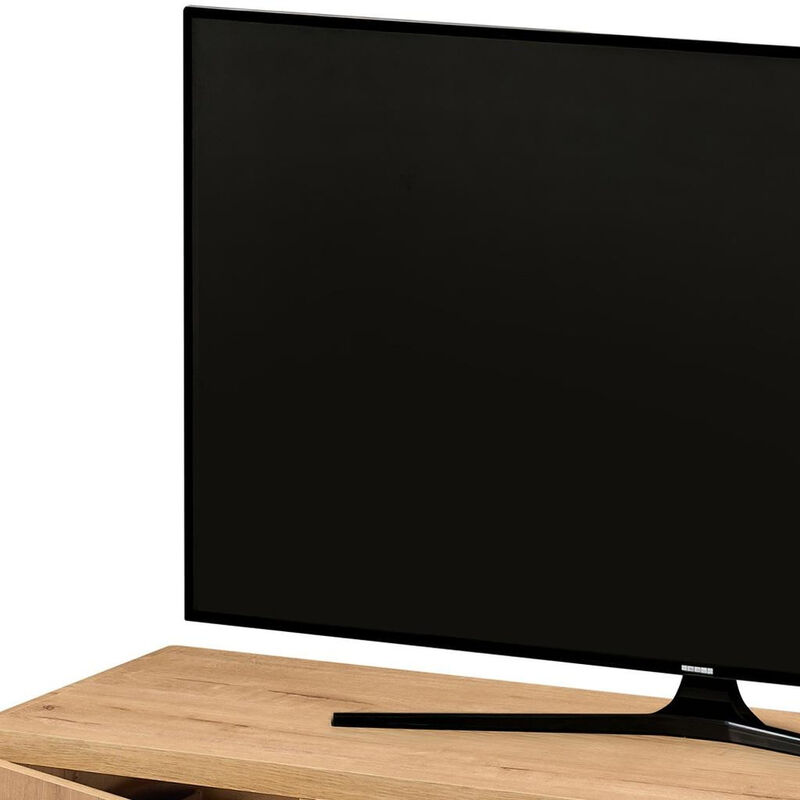 HomeRoots 55" Natural Wood Enclosed and Open Storage TV Stand image number 4