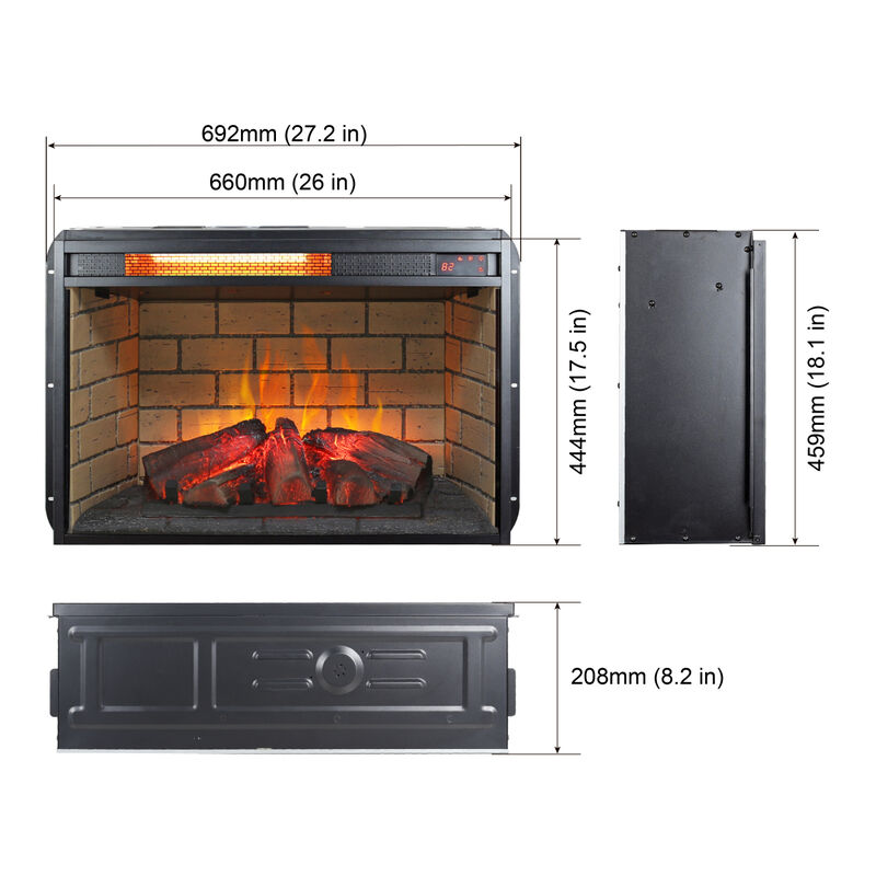 Streamdale 26" Infrared Quartz Fireplace Insert - Woodlog and Brick
