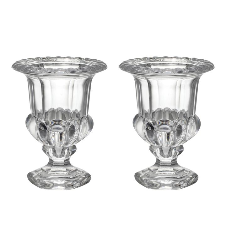 HomeRoots Set of Two Clear Glass Urn Table Vases
