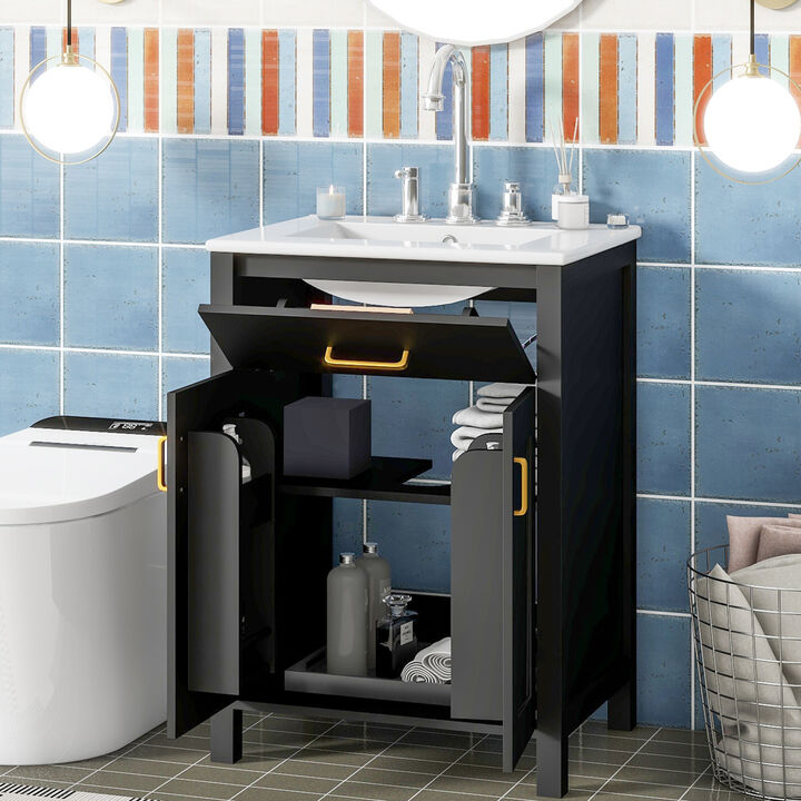 ELEMENT ACE Compact Bathroom Vanity Combo with Ceramic Sink and Soft Close Doors for Small Space Efficiency