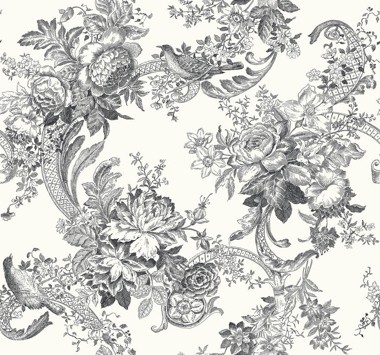 Carmel Black Baroque Florals Wallpaper (Set of 2)