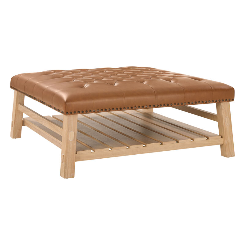 Merax Tufted Ottoman Coffee Table with Nailhead Trim & Storage Shelf &ndash; Solid Wood Legs image number 0