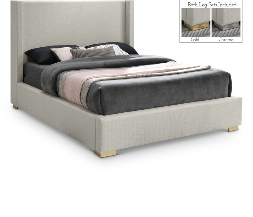 Meridian Furniture Royce Beige Linen Textured Fabric Full Bed