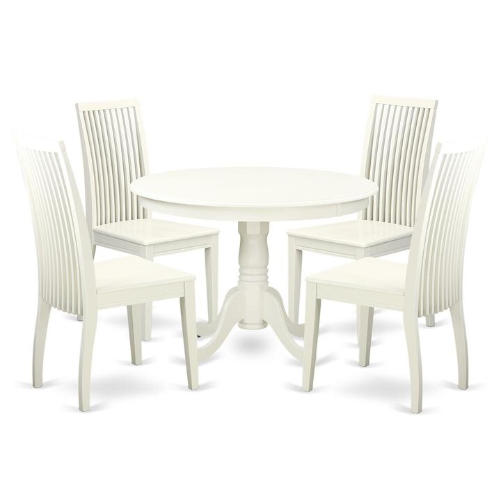 East West Furniture Dining Room Set Linen White, HLIP5-LWH-W
