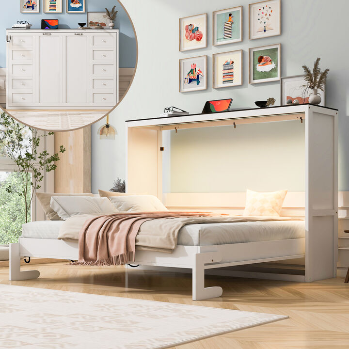 Merax Murphy Bed with Desk & LED Light