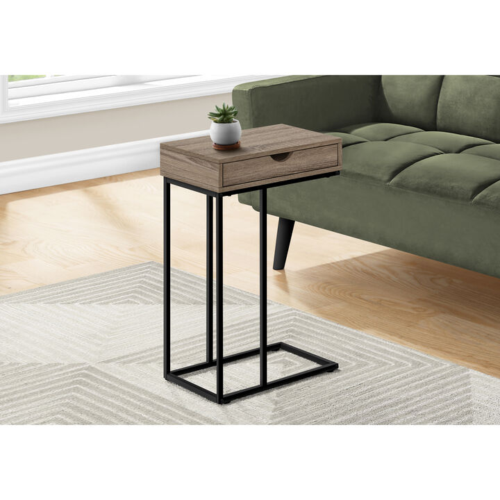 Monarch Specialties I 3771 Accent Table, C-shaped, End, Side, Snack, Storage Drawer, Living Room, Bedroom, Metal, Laminate, Brown, Black, Contemporary, Modern