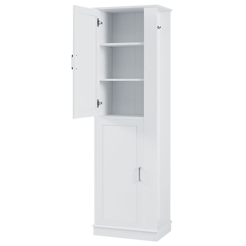 Whisen Tall Bathroom Storage Cabinet, Freestanding Storage Cabinet with Hooks and Adjustable Shelves