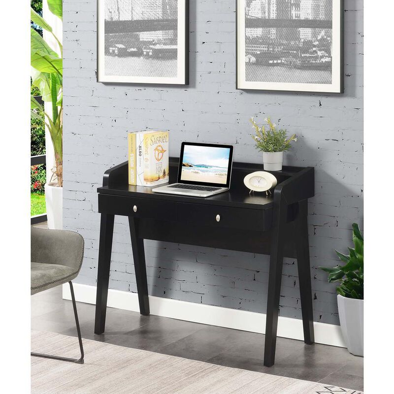 Convenience Concepts Newport Deluxe 2 Drawer Desk with Shelf, Black