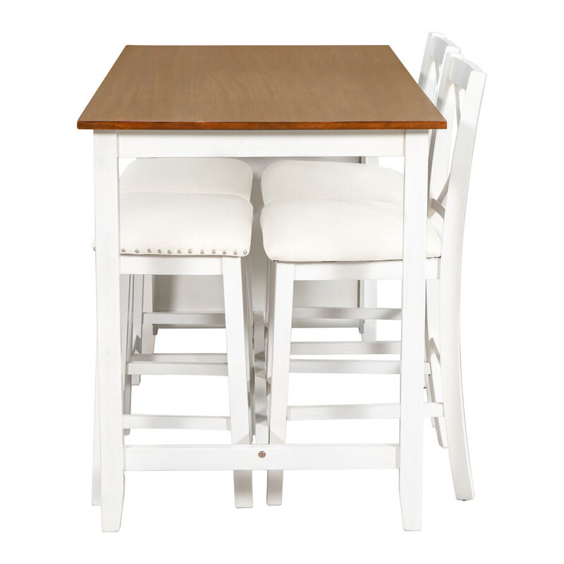 Whisen Farmhouse 5-Pieces Counter Height Dining Set with 2 Stools and 2 Chairs - White