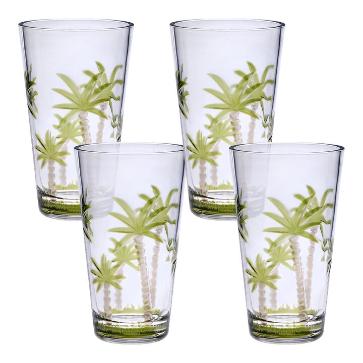 Palm Tree Pattern Acrylic Highball Glass Set of 4 for Cocktails and Gatherings
