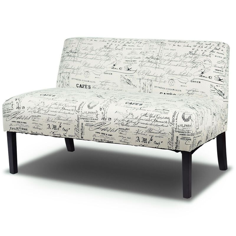 Hivvago Modern Loveseat Sofa with Off-White Cursive Pattern Upholstery and Black Wood Legs