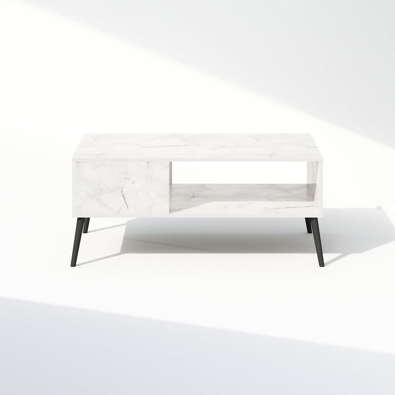 Claude Mid Century Style TV Stand for TV up to 40 with Wood Legs, Marble White