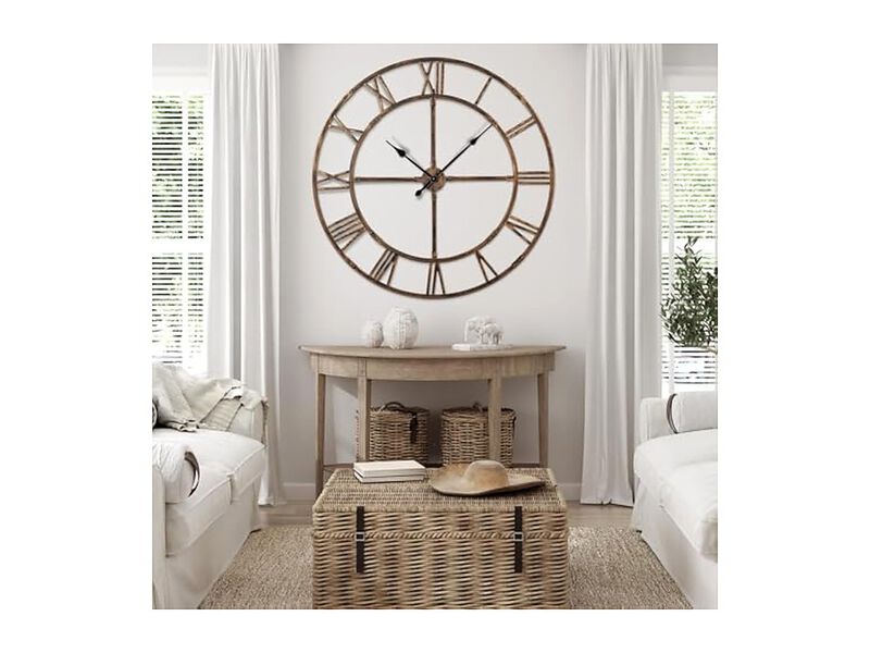 Assembly Farmhouse Metal Wall Clock 40 Inch Silent Non Ticking Living Room Decor image number 2