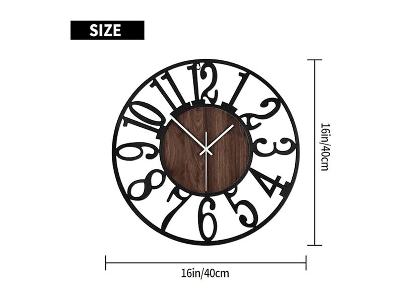 Rustic Wood Farmhouse Black Wall Clock 16 Inch Silent Non Ticking image number 3