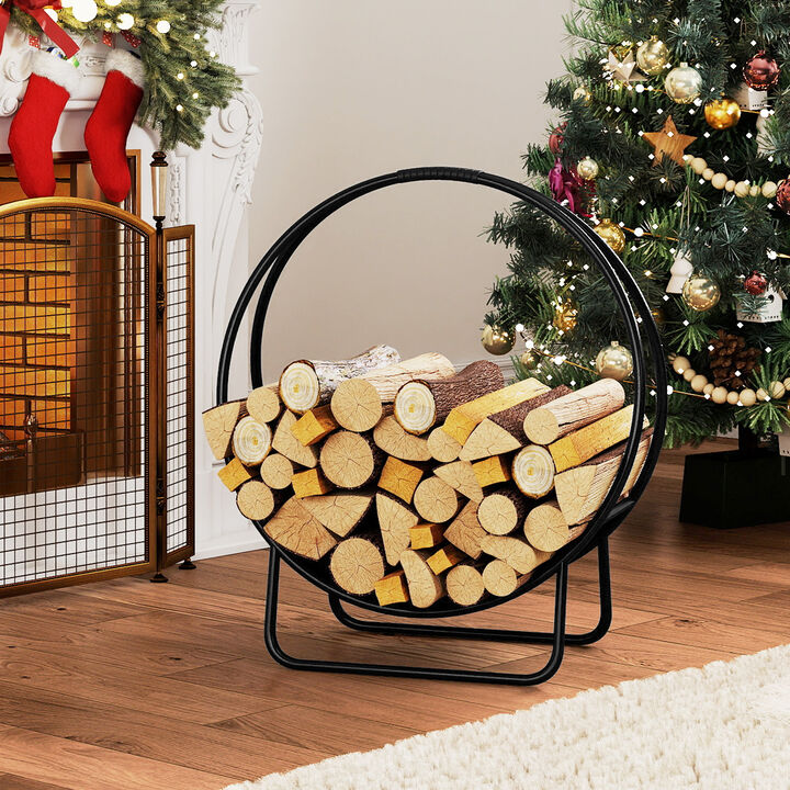 Heavy-Duty 20" Metal Firewood Log Rack with Curved Hoop and Stand