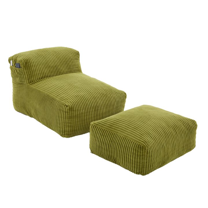 Large Bean Bag Chair for Adults with Ottoman, Soft Corduroy Bean Bag Sofa, Ergonomic Lounger for Living Room, Bedroom, Dorm & Balcony