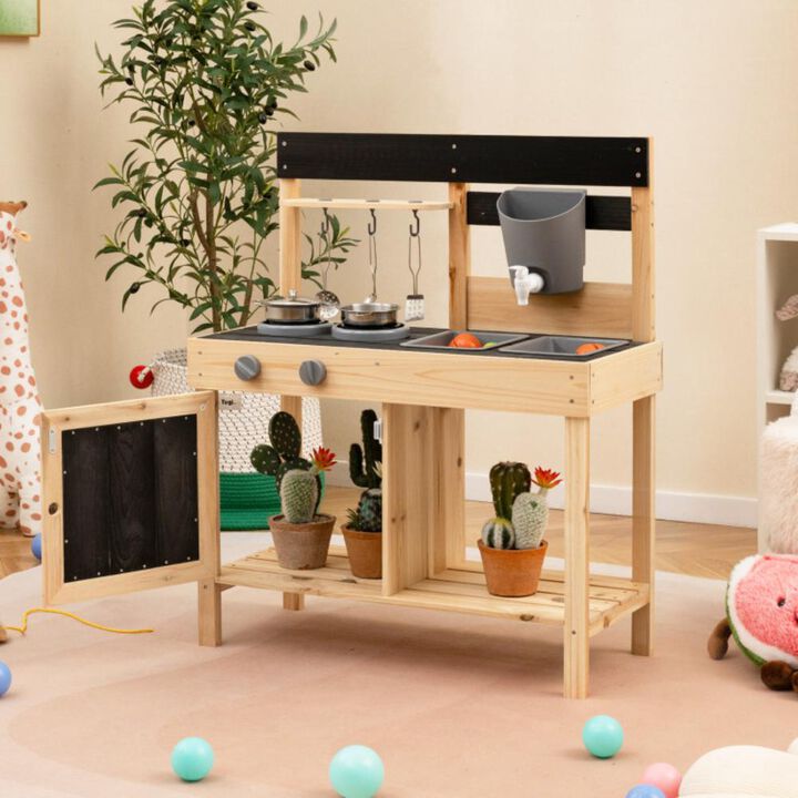 Hivvago Mud Kitchen Playset Kids Play Kitchen Outdoor with 2 Removable Sinks