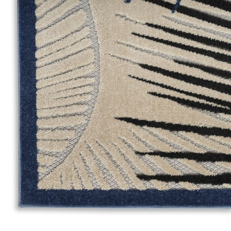 HomeRoots 8' X 10' Navy Blue Ivory And Black Palm Leaf Indoor Outdoor Area Rug image number 3