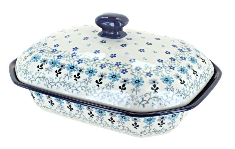 Blue Rose Polish Pottery Mockingbird Medium Covered Baker