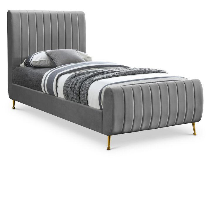 Meridian Furniture Zara Grey Velvet Twin Bed
