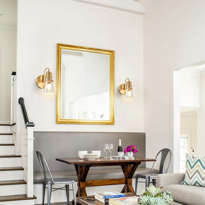 5.1" 1-Light Modern Plated Gold Wall Light Sconces with Seeded Glass Shade