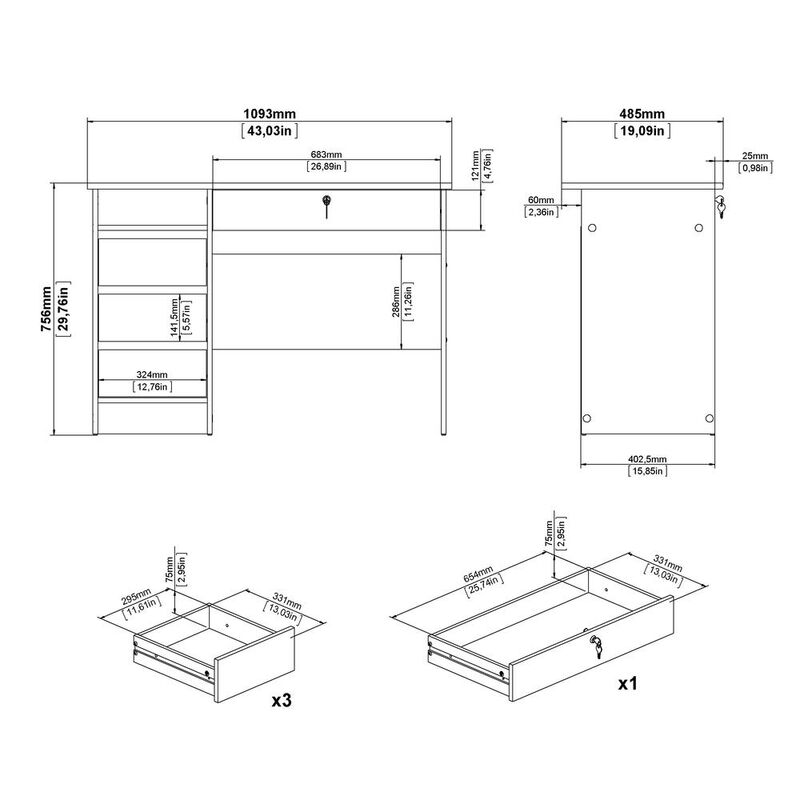 Tvilum Wescot Home Office Writing Desk with 4 Drawers and Open Shelf, Jackson Hickory