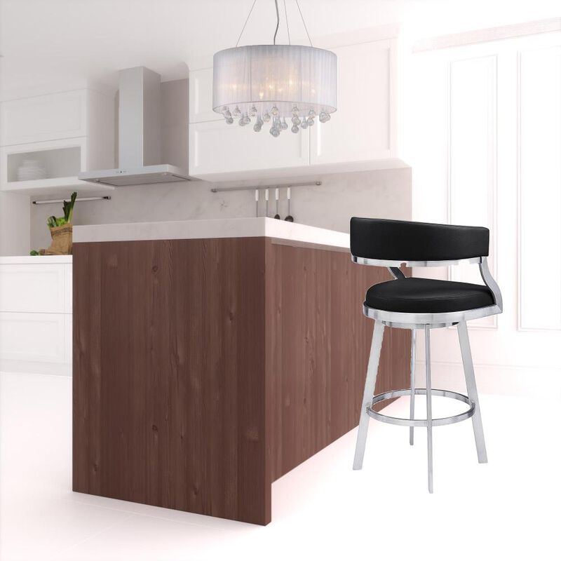 Hivvago 30 Inch Black And Silver Faux Leather And Iron Swivel Low Back Bar Height Bar Chair