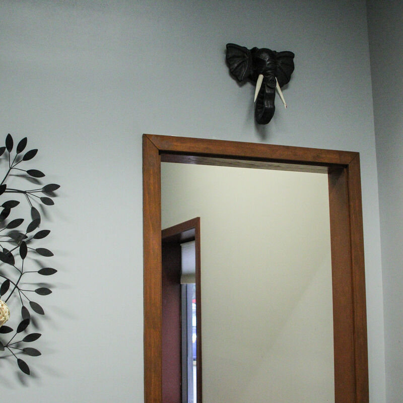 Hand Carved 12 Inch Black Elephant Head Wooden Wall Hanging Sculpture Safari Art image number 8