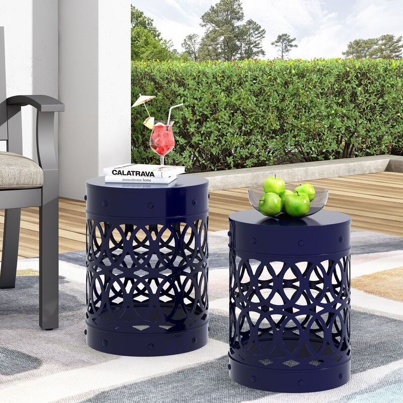Merax Set of 2 Nesting Cylindrical Side Tables with Iron Cutout Frame image number 2